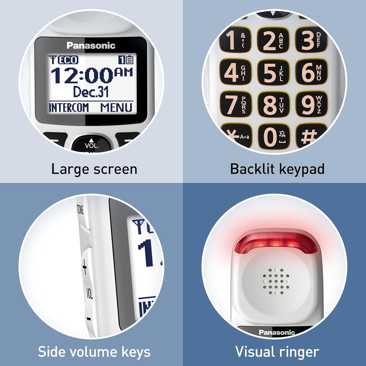 Panasonic Amplified Cordless Phone, 40dB Boost, 100dB Ringer, Hearing Aid Compatible, 1 Handset, White - Certified Refurbished