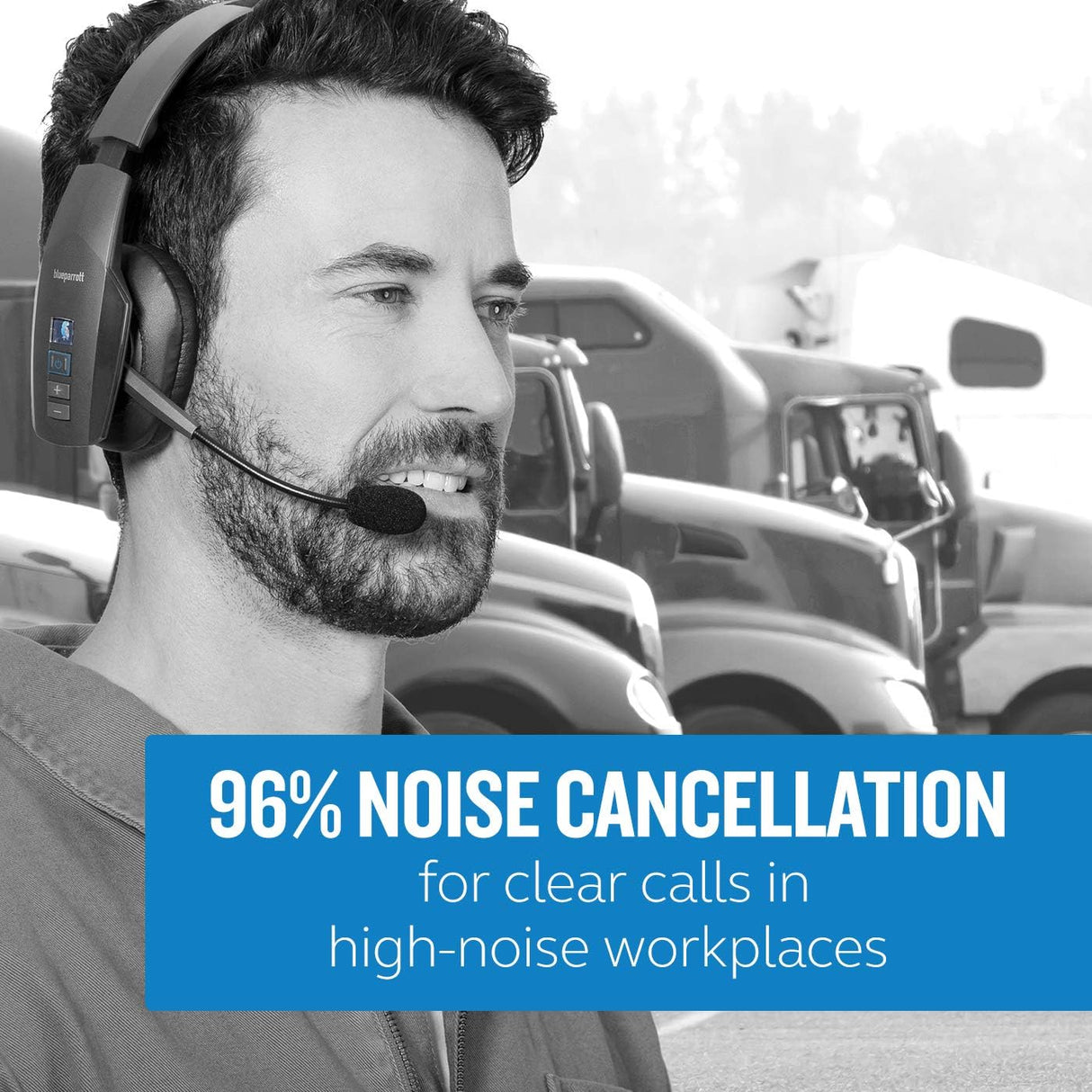 BlueParrott Noise Cancelling Trucker Bluetooth Headset, Updated Design, Industry Leading Sound & Comfort, 24H Talk Time, Black - Refurbished