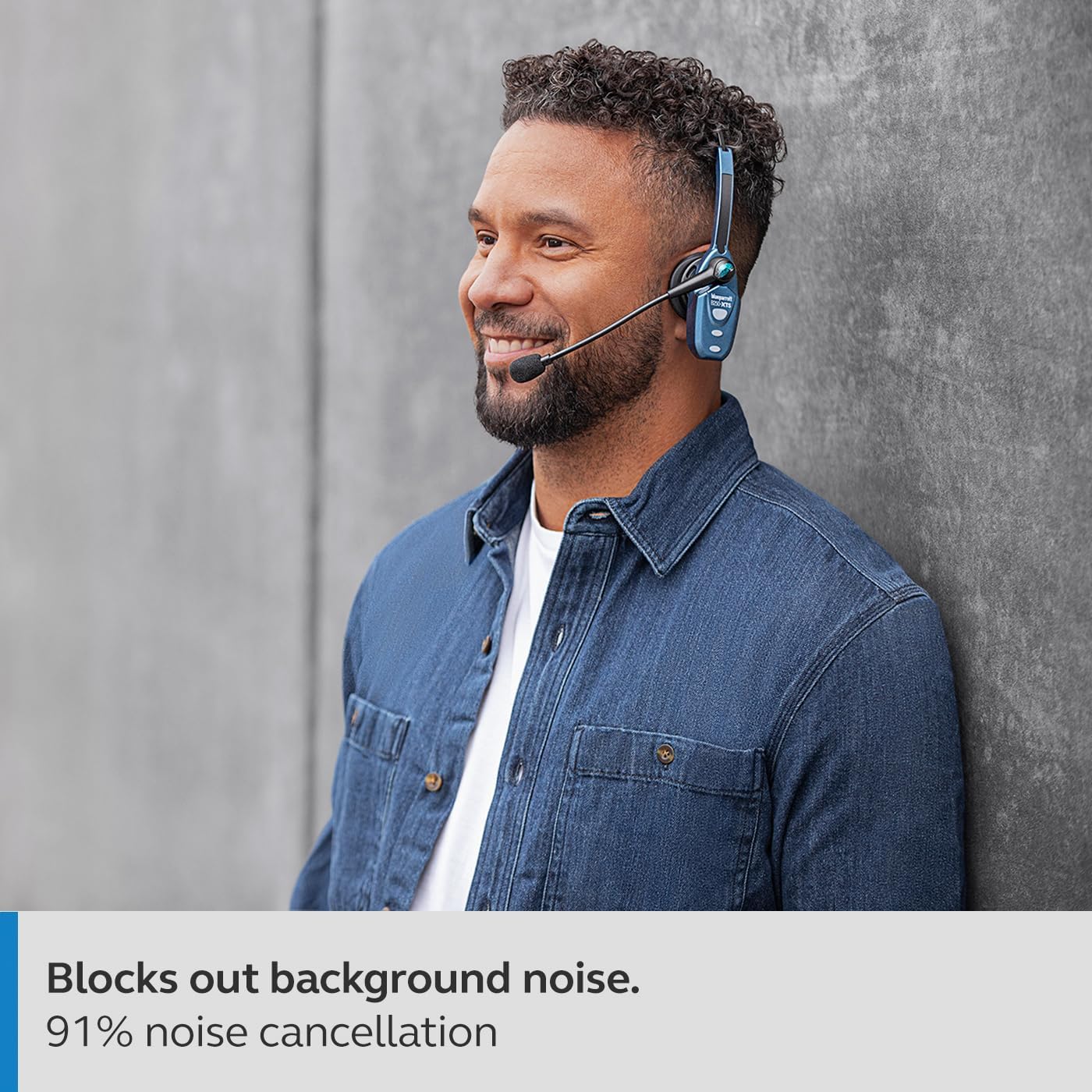 BlueParrott B250-XTS Mono Bluetooth Wireless Headphones 91% Noise Canceling Over Head Trucker Headset with Mic, Blue - Certified Refurbished