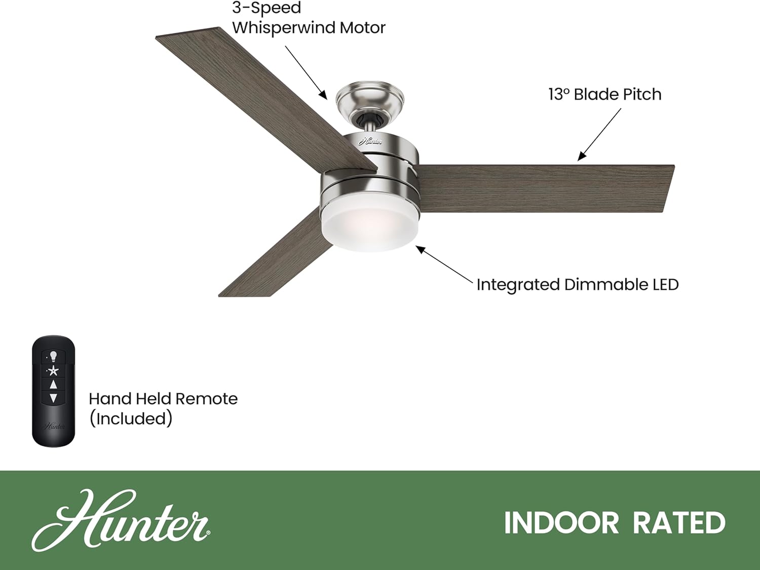 Hunter Fan 54 Inch Contemporary Ceiling Fan with Remote Control, Brushed Nickel - Certified Refurbished
