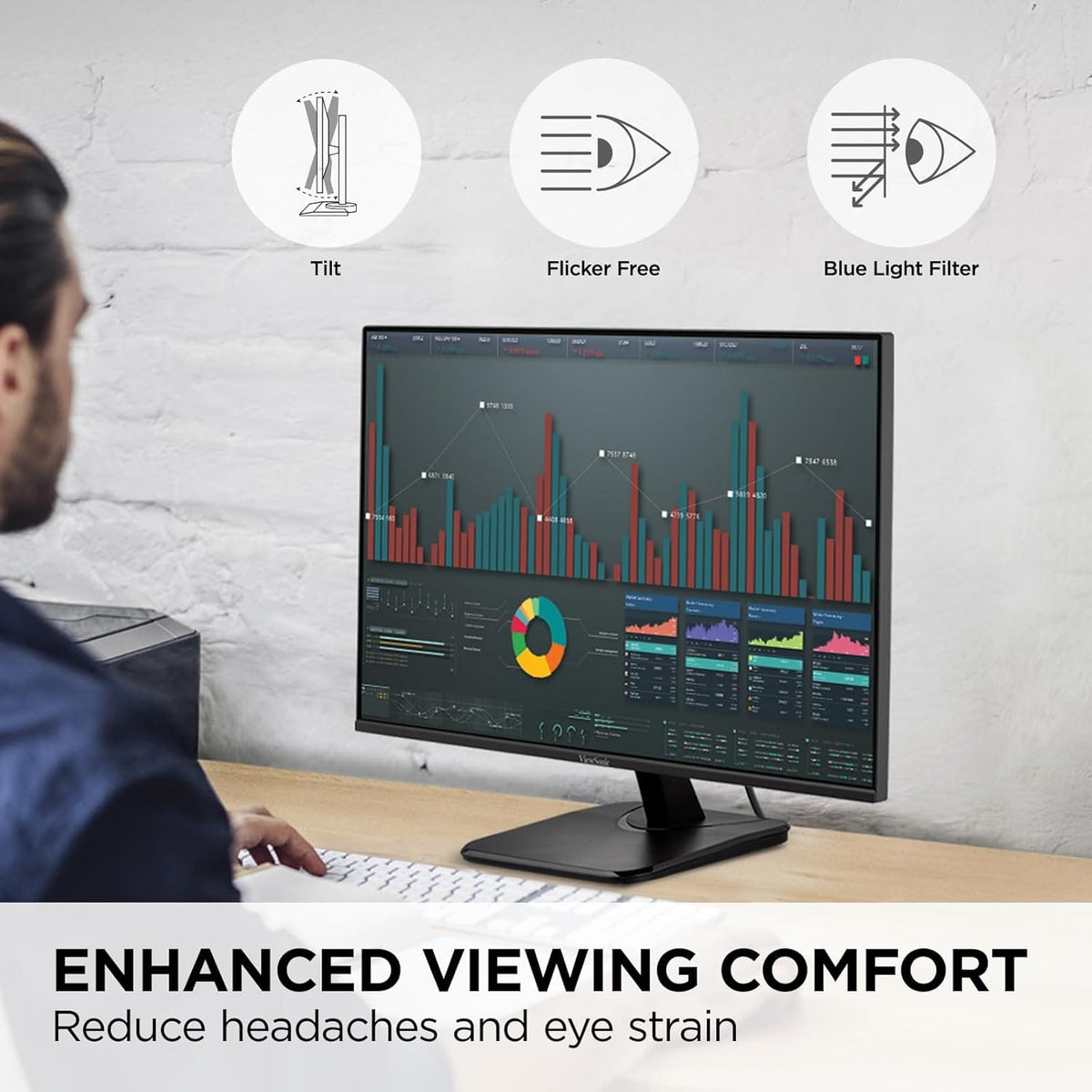 ViewSonic 27 Inch IPS 1080p Monitor with 120Hz, Eye Care, HDMI, DisplayPort, and VGA Inputs for Home and Office - Certified Refurbished