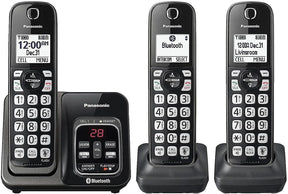 Panasonic Expandable Cordless Phone, Link2Cell Bluetooth, Voice Assistant, Call Blocking, 3-Handset, Metallic Black - Certified Refurbished
