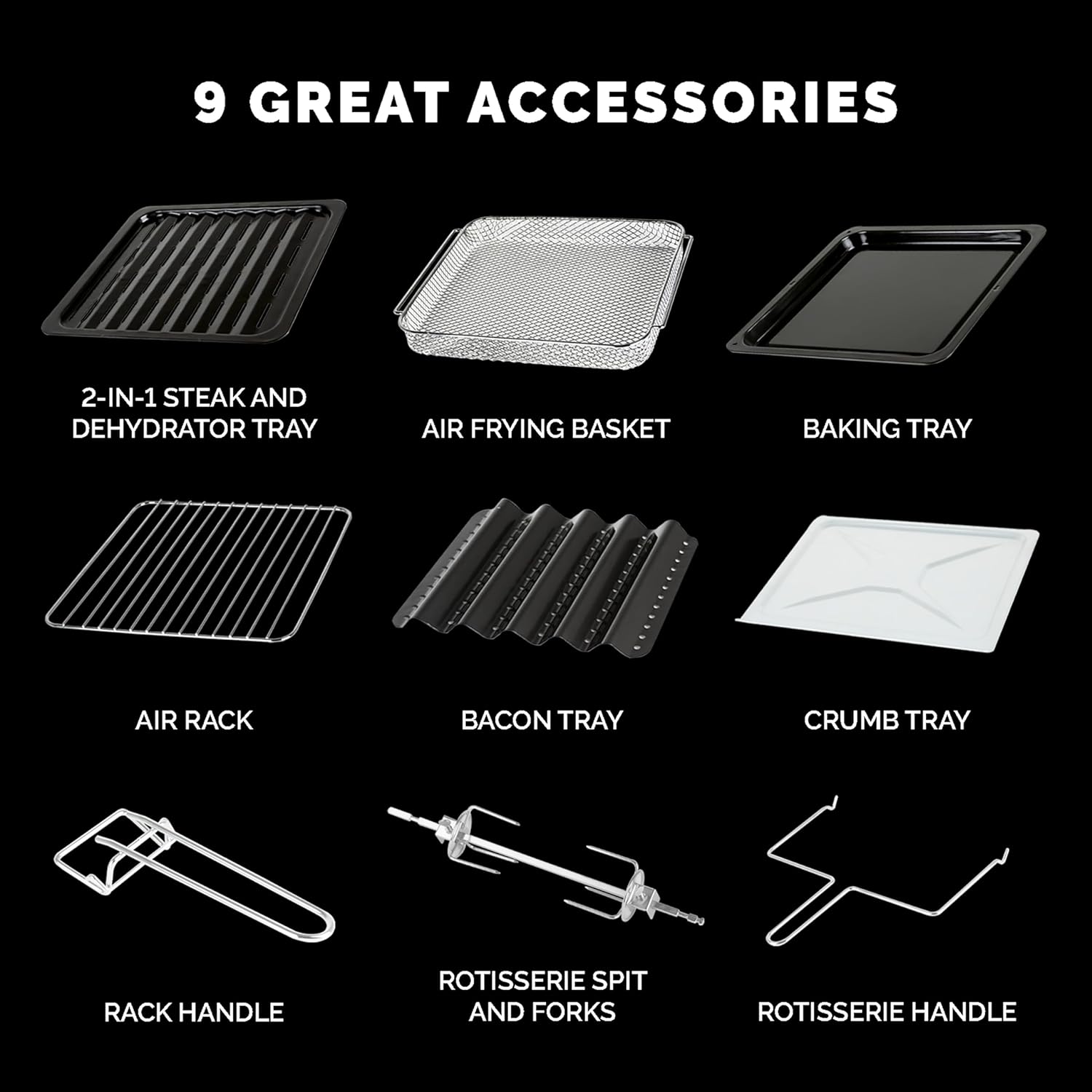 Kalorik MAXX 26 Quart 10-in-1 Countertop Toaster Oven & Air Fryer Combo, Glass French Door, 9 Accessories, 1700-Watts, Stainless Steel