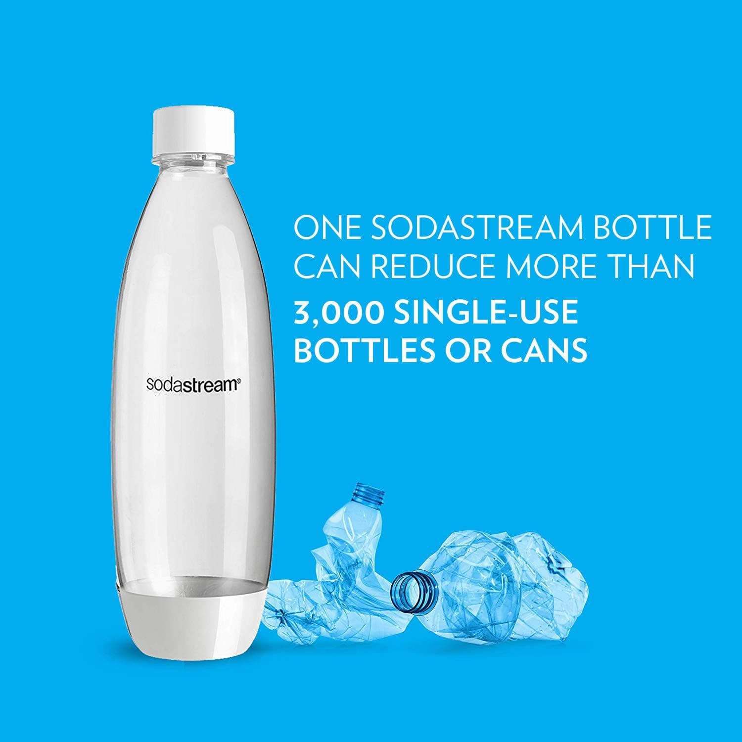 SodaStream 1L Slim Carbonating Bottles, White, Twin Pack, Pack of 2