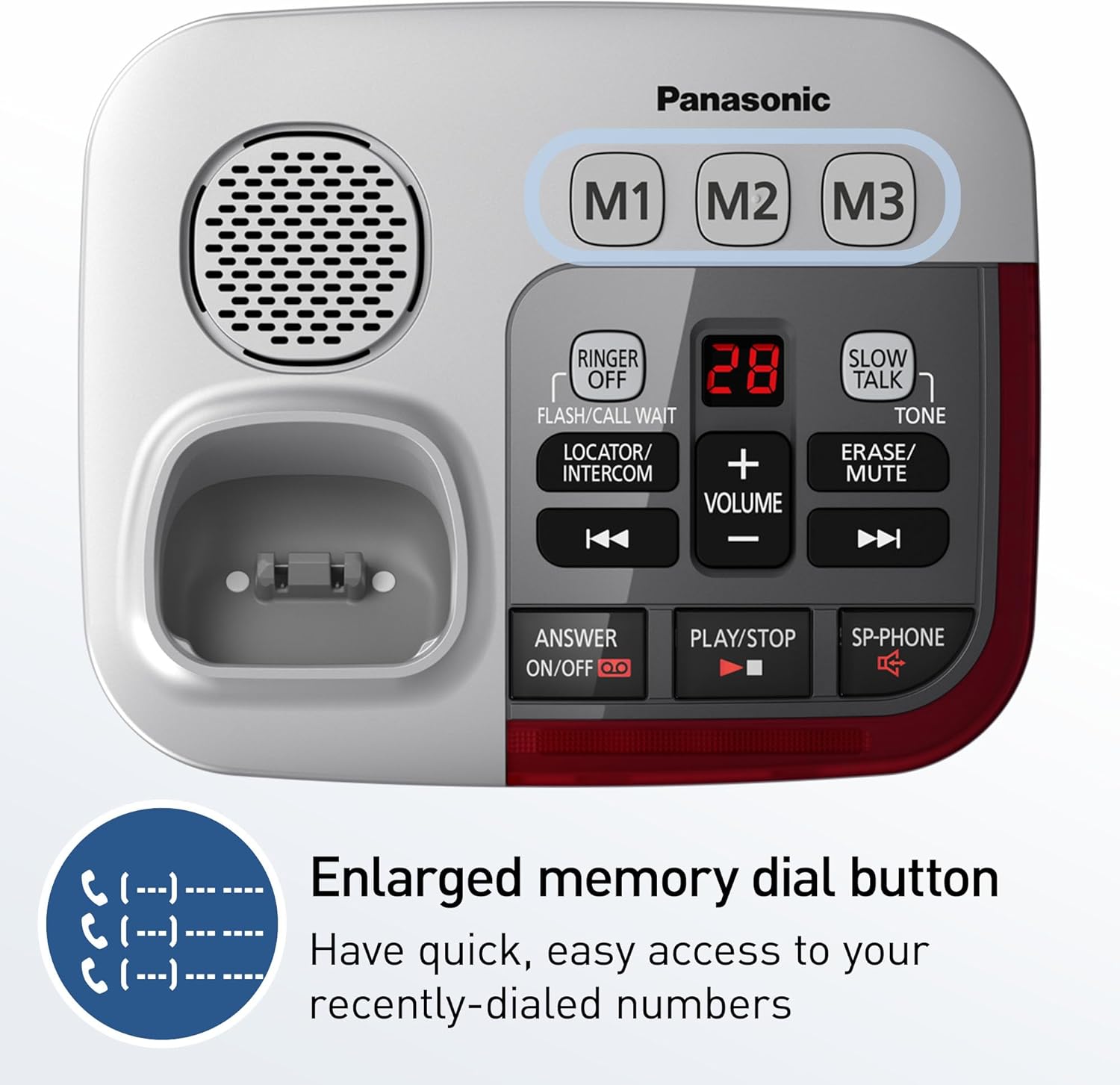 Panasonic Amplified Cordless Phone, Digital Answering Machine, 1 Handset, Silver - Certified Refurbished