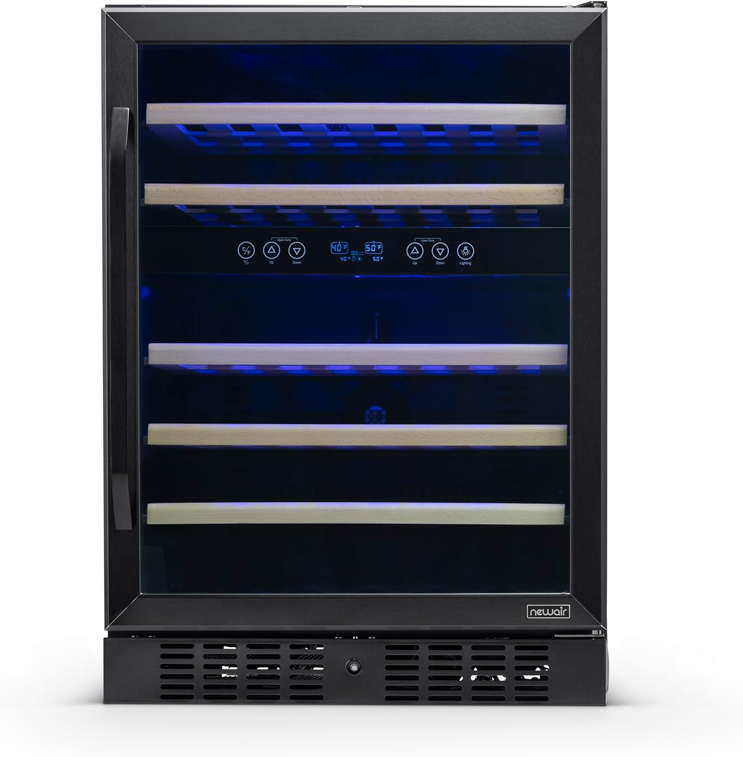 Newair 24" Built-in Dual Zone Wine Fridge, 46 Bottles, Black - Certified Refurbished