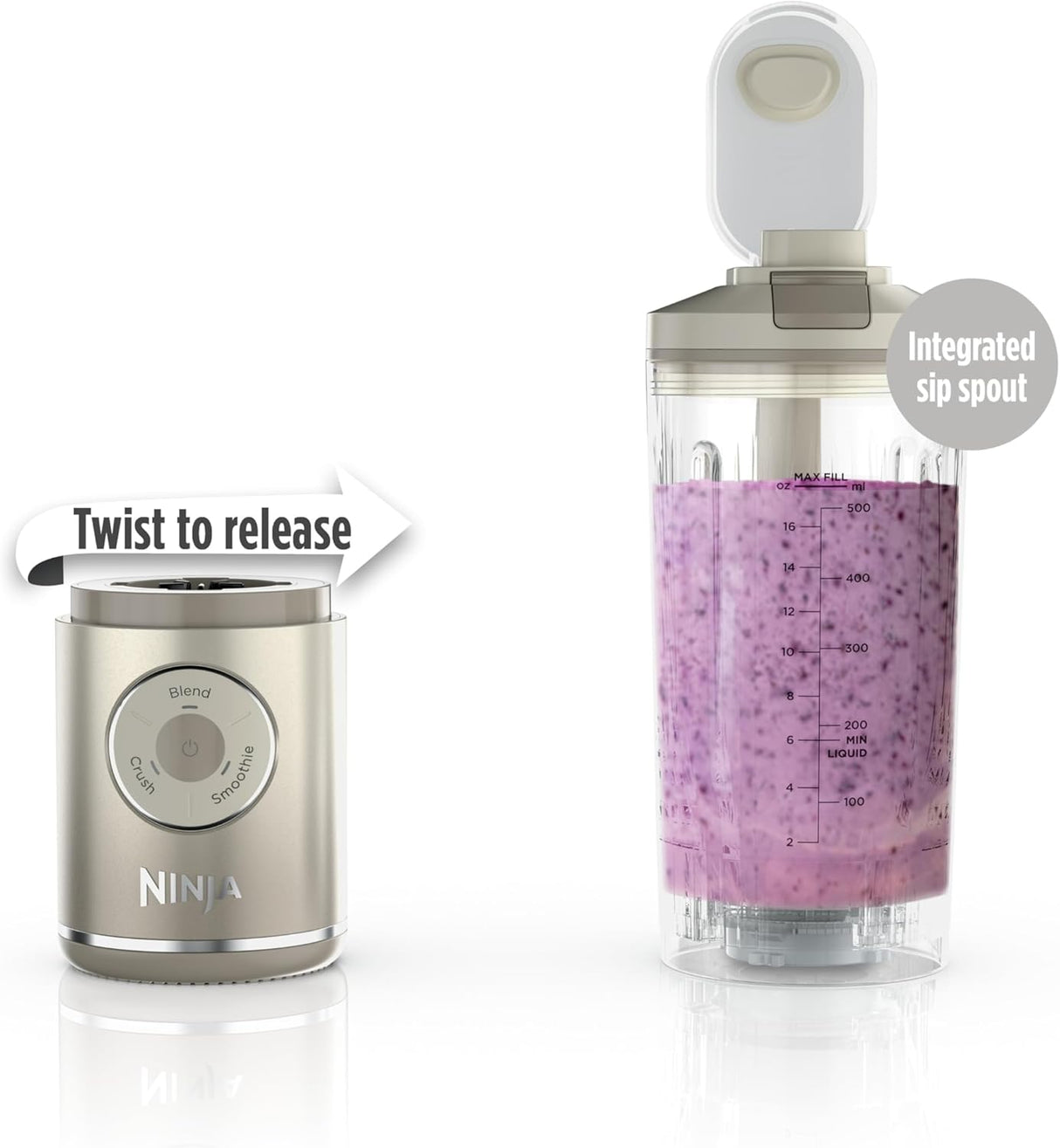 Ninja Blast Max Personal Cordless Blender for Smoothies, Blend, Ice Crush, 22 oz. Twist & Go Vessel, Cream - Certified Refurbished