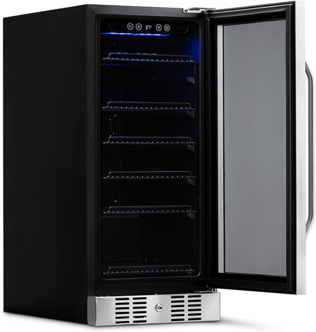 Newair 15" Built-in Beverage Fridge, 96 Cans, Stainless Steel - Certified Refurbished