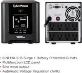 CyberPower PFC Sinewave UPS System, 1500VA/1050W, 8 Outlets, AVR, Mini-Tower - Certified Refurbished