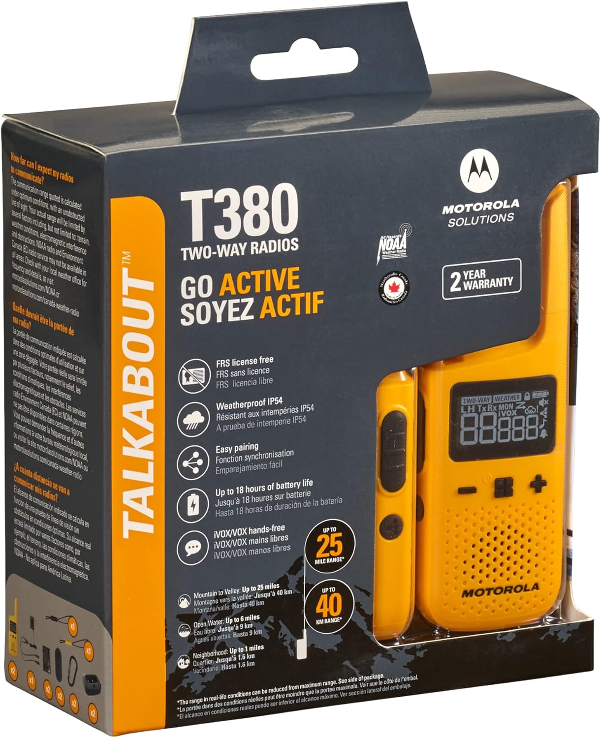 Motorola Solutions Talkabout Rechargeable 25-Mile Two-Way Radio, Yellow