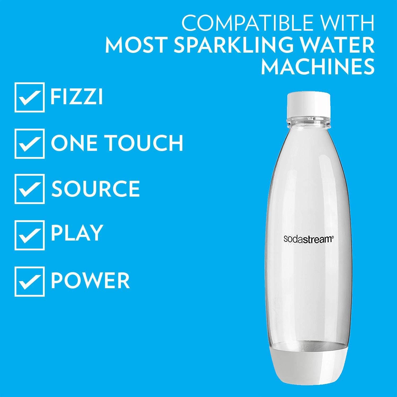 SodaStream 1L Slim Carbonating Bottles, White, Twin Pack, Pack of 2