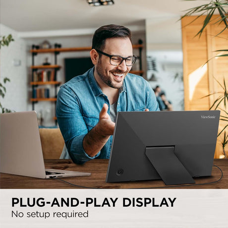 ViewSonic VA1653 16 Inch 1080p FHD IPS Portable Monitor with Eye Care, Built-in Stand, USB C, Mini HDMI, Black - Certified Refurbished
