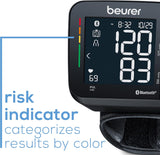 Beurer Wrist Blood Pressure Monitor with Bluetooth, Irregular Heartbeat Detection, Risk Indicator, Large Display, and Travel Case - Refurbished