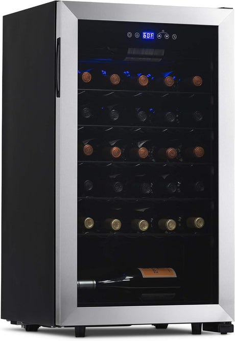 Newair Freestanding Wine Fridge, 33 Bottles, Stainless Steel - Certified Refurbished