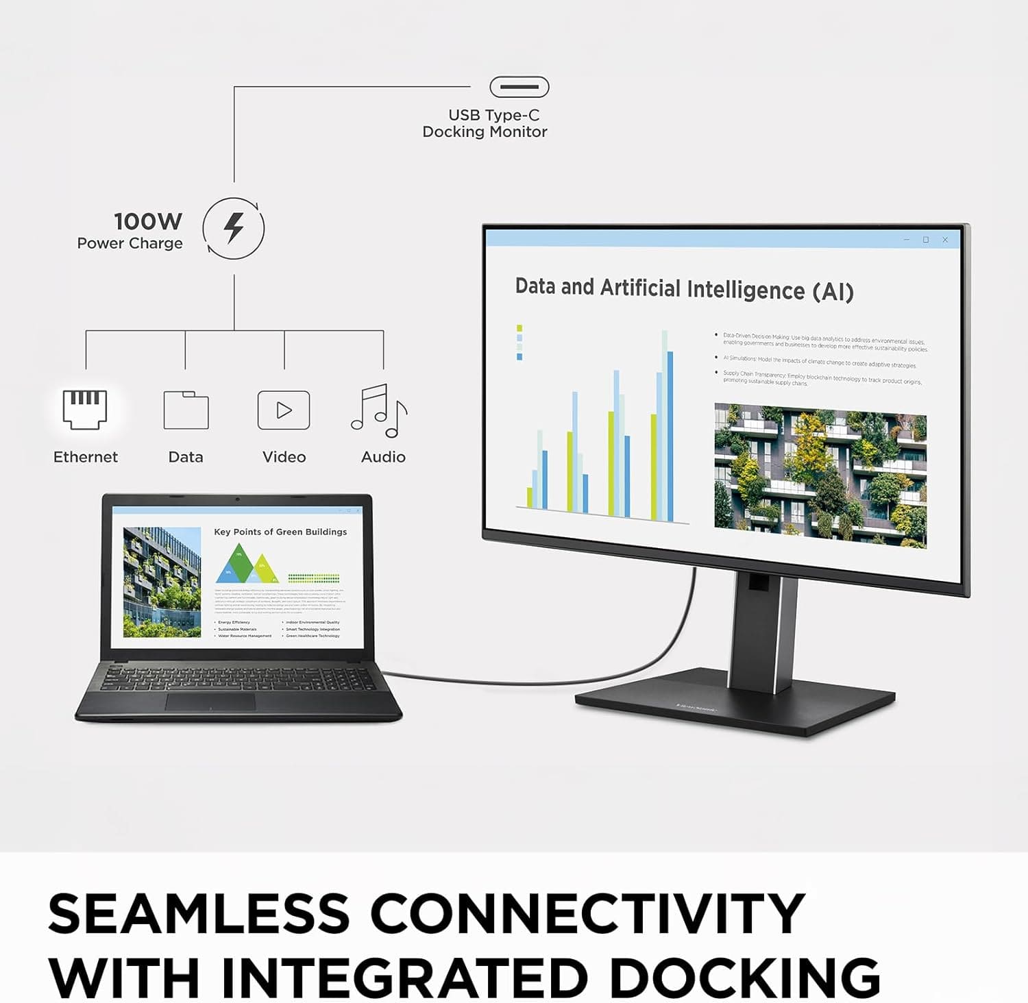 ViewSonic 24 Inch 1080p IPS Docking Monitor with Advanced Ergonomics, 100W USB C - Certified Refurbished