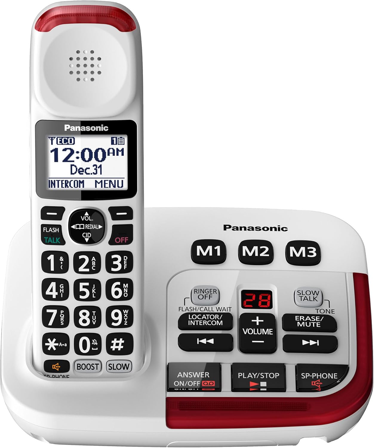 Panasonic Amplified Cordless Phone, 40dB Boost, 100dB Ringer, Hearing Aid Compatible, 1 Handset, White - Certified Refurbished