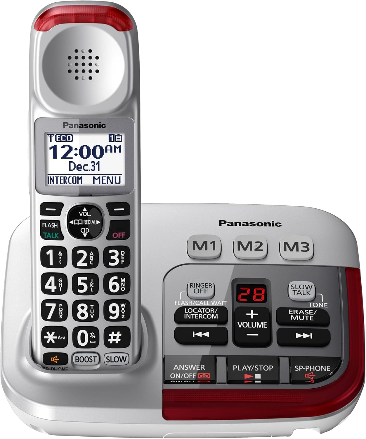 Panasonic Amplified Cordless Phone, Digital Answering Machine, 1 Handset, Silver - Certified Refurbished