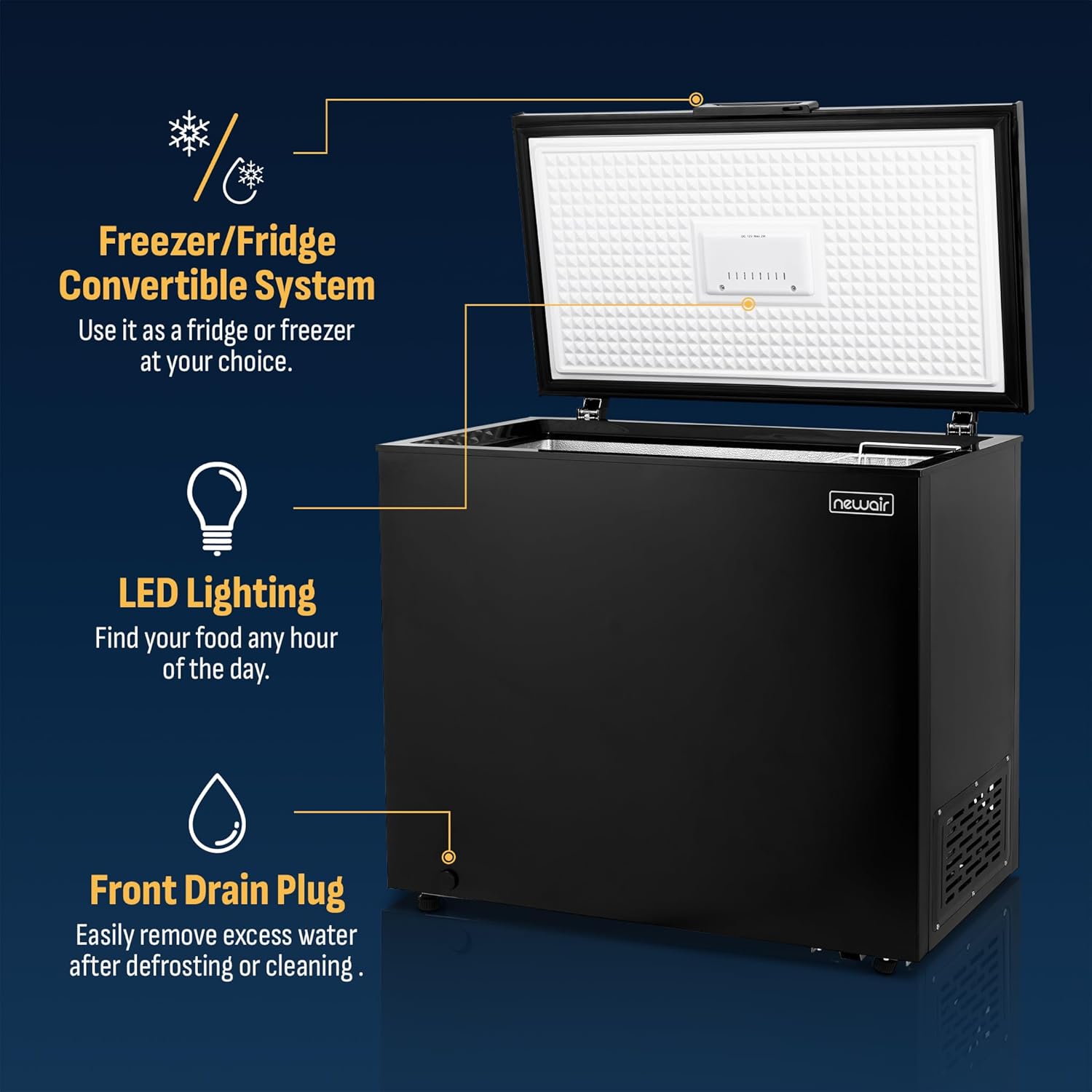 Newair Compact Chest Freezer with Temperature Control, 6.7 Cu. Ft., Black - Certified Refurbished
