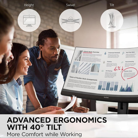 ViewSonic 34" 21:9 1440p Curved Monitor with Ergonomic Design, 100W USB C, 100 Hz, Black - Certified Refurbished
