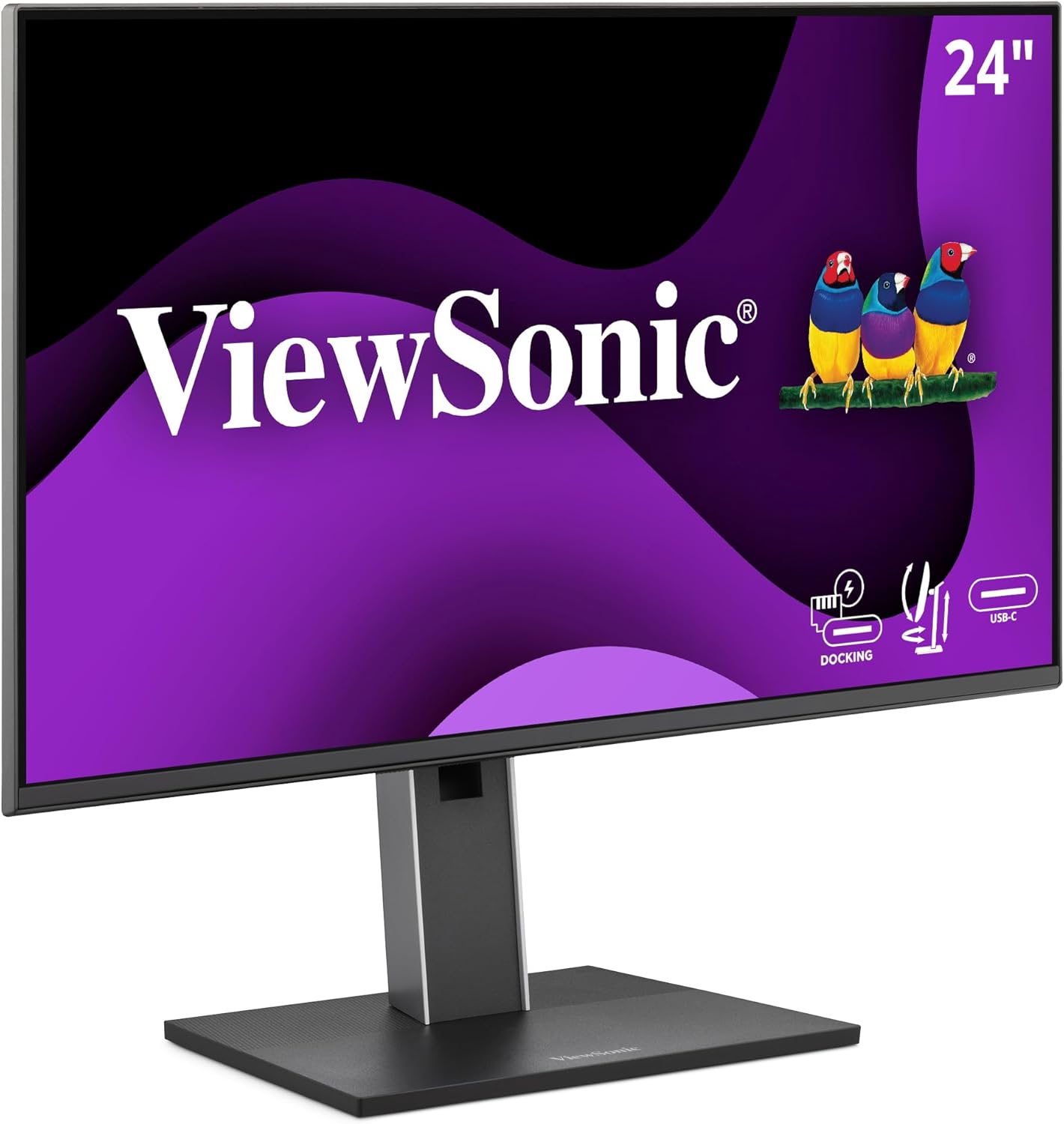 ViewSonic 24 Inch 1080p IPS Docking Monitor with Advanced Ergonomics, 100W USB C - Certified Refurbished