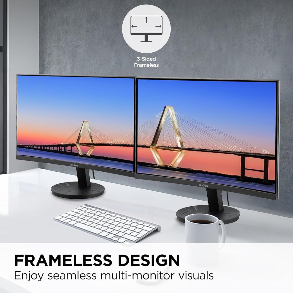 ViewSonic 24 Inch Full HD 1080p Frameless Curved Monitor - Certified Refurbished