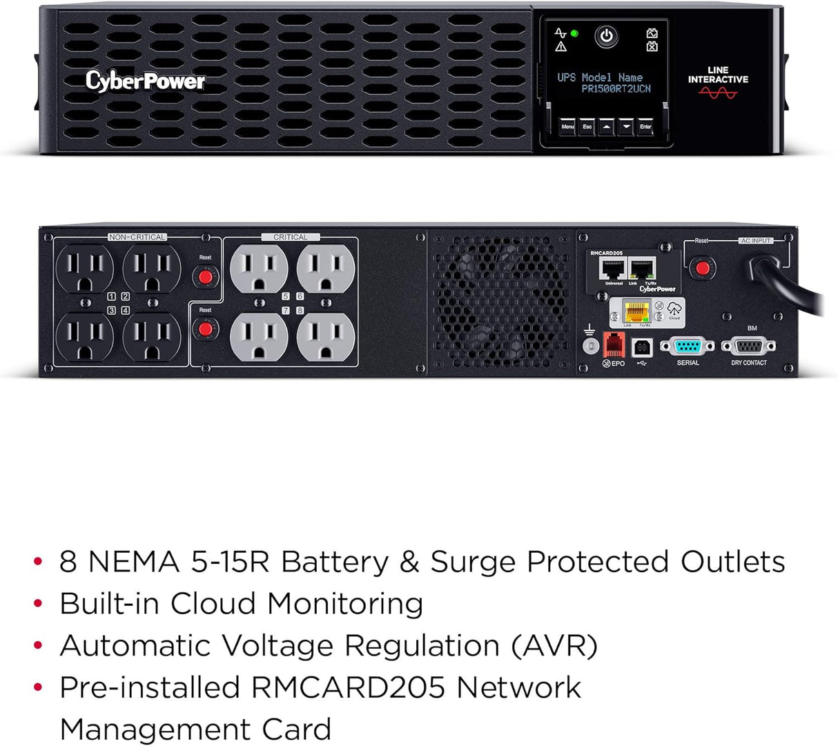CyberPower Smart App Sinewave UPS Battery Backup and Surge Protector, 1500VA/1500W, 8 Outlets, 2U Rack/Tower - Certified Refurbished