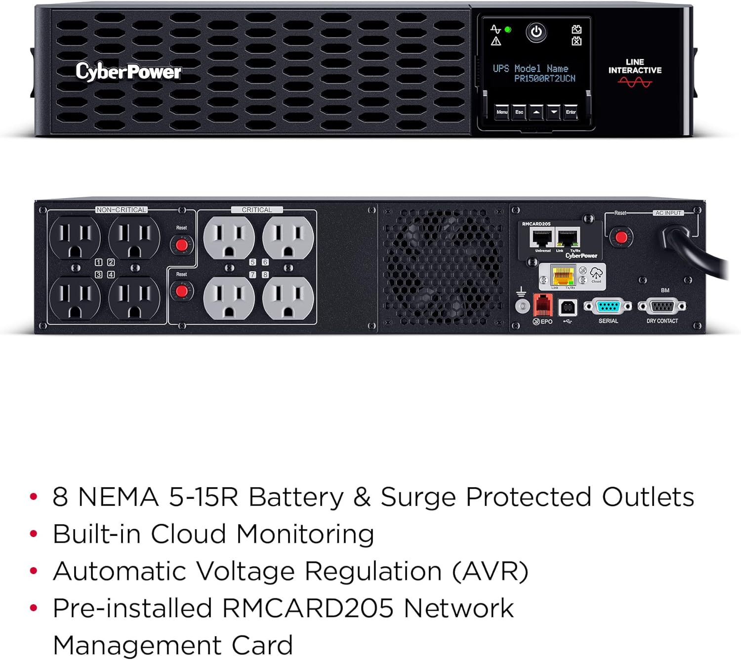 CyberPower Smart App Sinewave UPS Battery Backup and Surge Protector, 1500VA/1500W, 8 Outlets, 2U Rack/Tower - Certified Refurbished