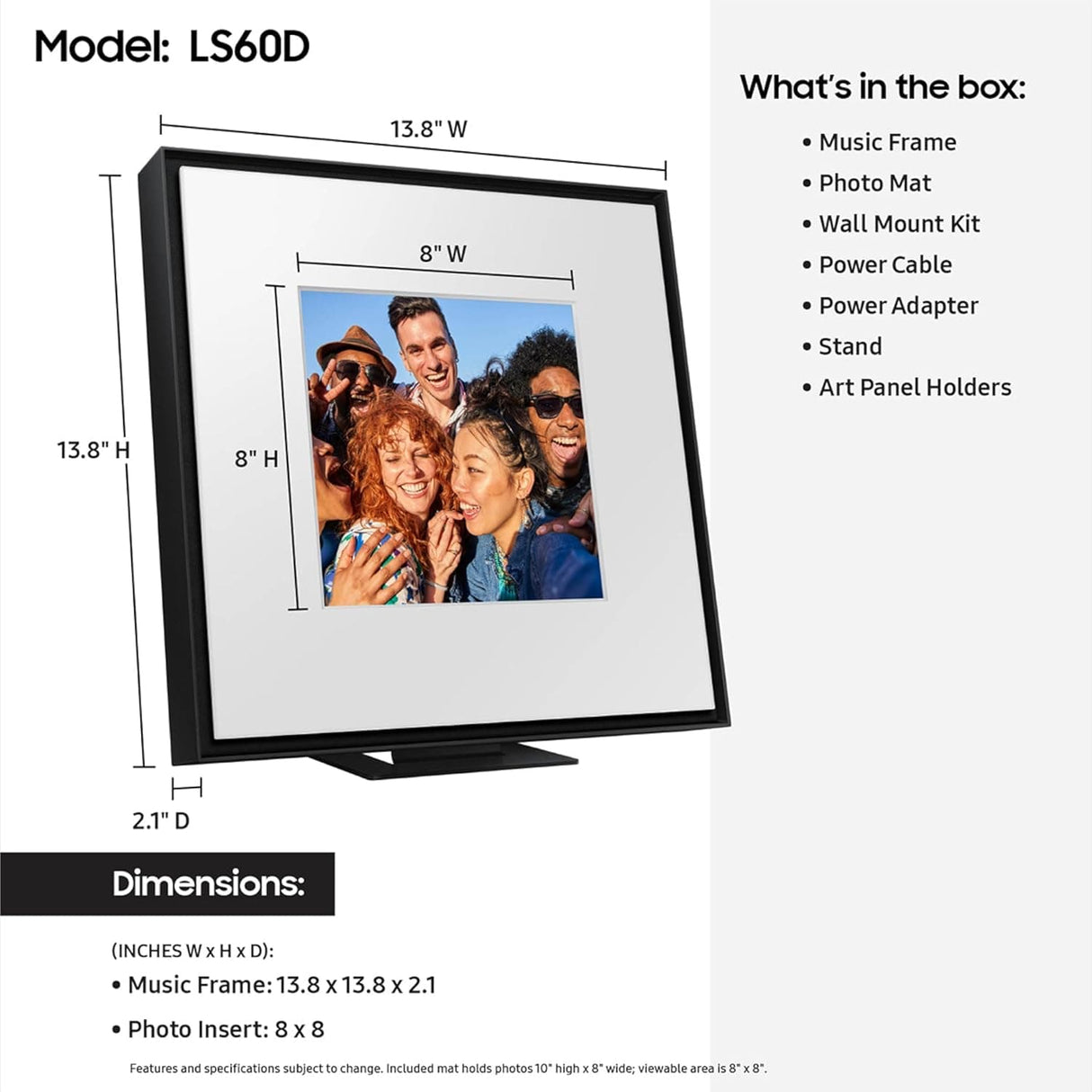 Samsung LS60D Music Frame Smart Speaker with Dolby Atmos Audio, Q-Symphony, Customizable Design, Wireless Wi-Fi and Bluetooth Music Streaming