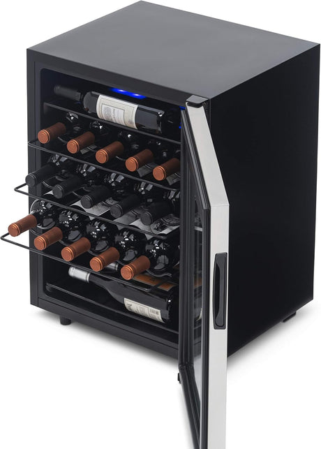 Newair Freestanding Wine Fridge with Digital Thermostat, 23 Bottles, Stainless Steel - Certified Refurbished