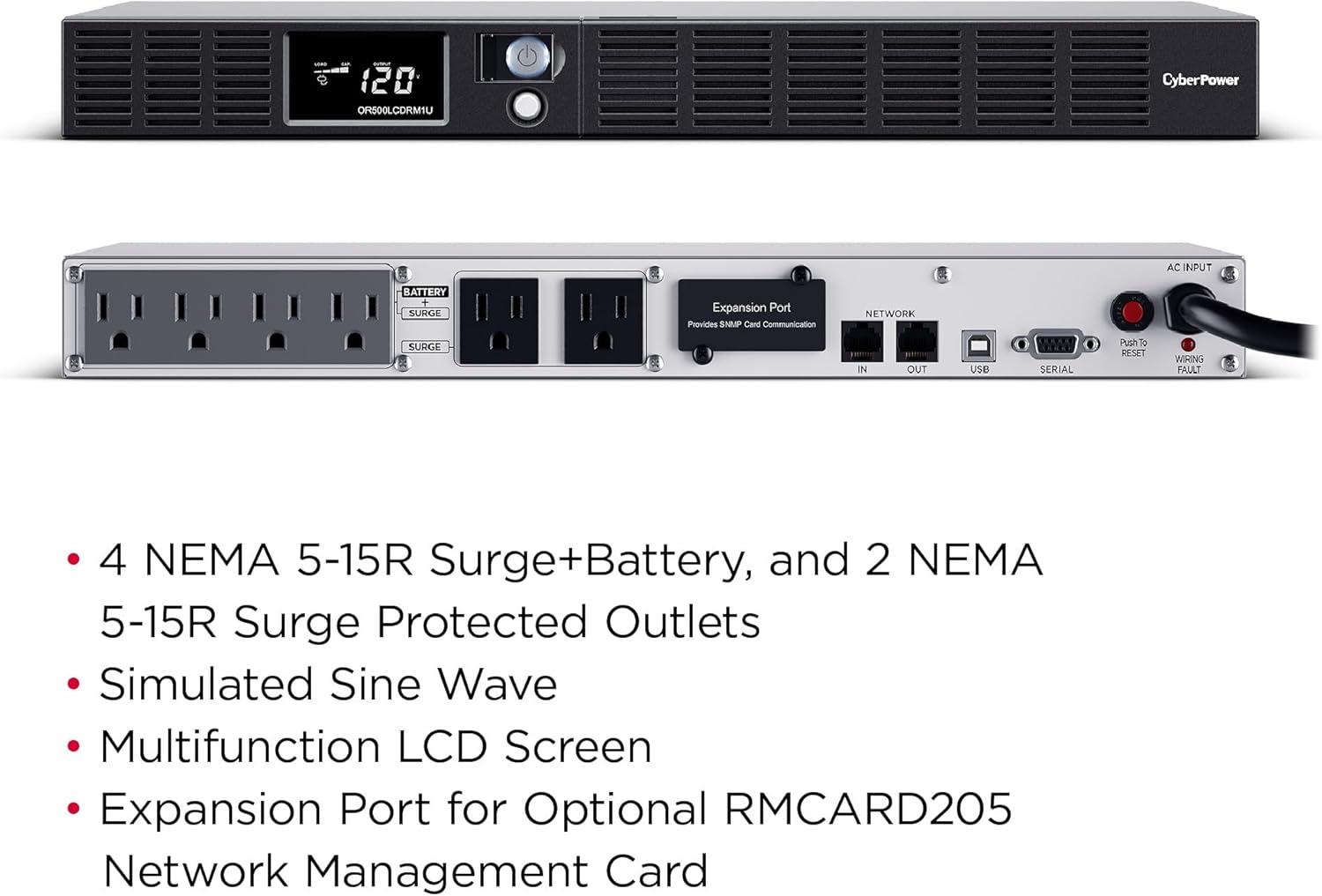 CyberPower Smart App LCD UPS Battery Backup and Surge Protector, 500VA/300W, 6 Outlets, AVR, 1U Rackmount - Certified Refurbished