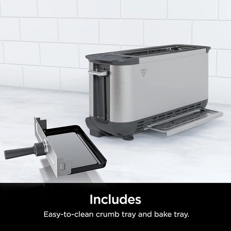 Ninja ST101 Foodi 2-in-1 Flip Toaster, 2-Slice Capacity, Compact Toaster Oven, Snack Maker, Reheat, Defrost, 1500 Watts, 6 Functions, Stainless Steel
