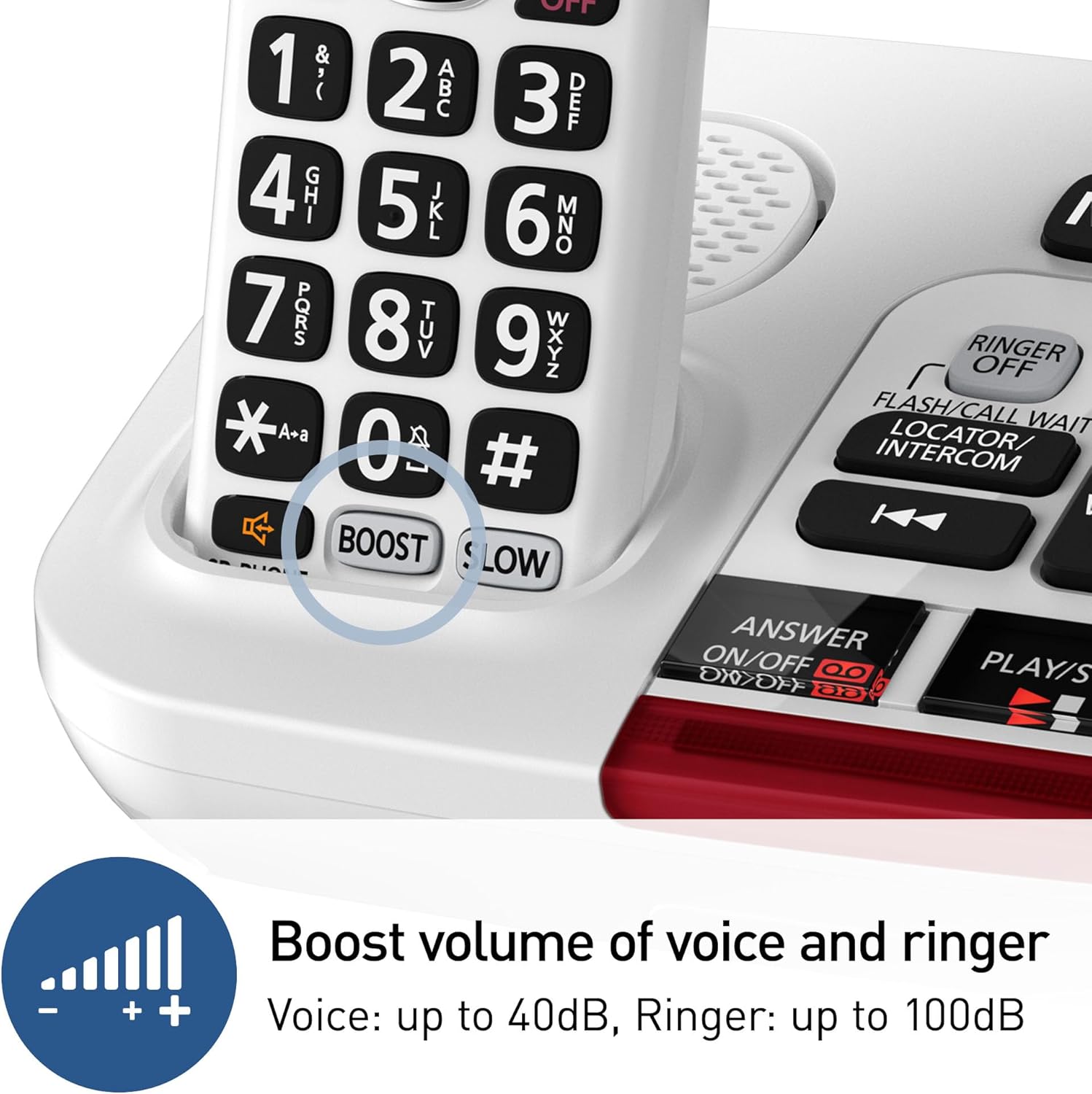 Panasonic Amplified Cordless Phone, 40dB Boost, 100dB Ringer, Hearing Aid Compatible, 1 Handset, White - Certified Refurbished