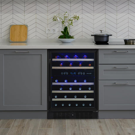 Newair 24" Built-in Dual Zone Wine Fridge, 46 Bottles, Black - Certified Refurbished