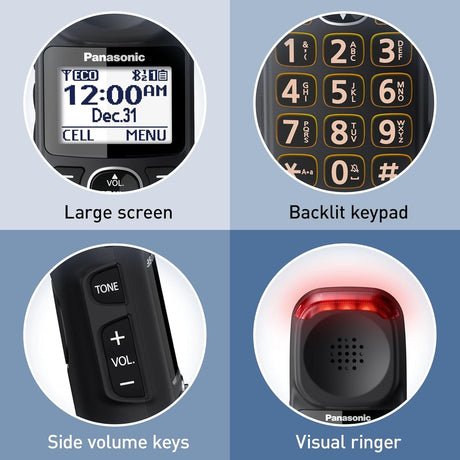 Panasonic Amplified Cordless Phone, 40dB Boost, 100dB Ringer, Hearing Aid Compatible, Link2Cell, 1 Handset, Black - Certified Refurbished