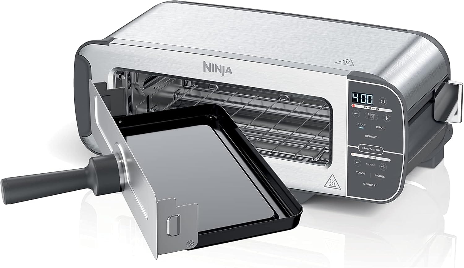 Ninja ST101 Foodi 2-in-1 Flip Toaster, 2-Slice Capacity, Compact Toaster Oven, Snack Maker, Reheat, Defrost, 1500 Watts, 6 Functions, Stainless Steel