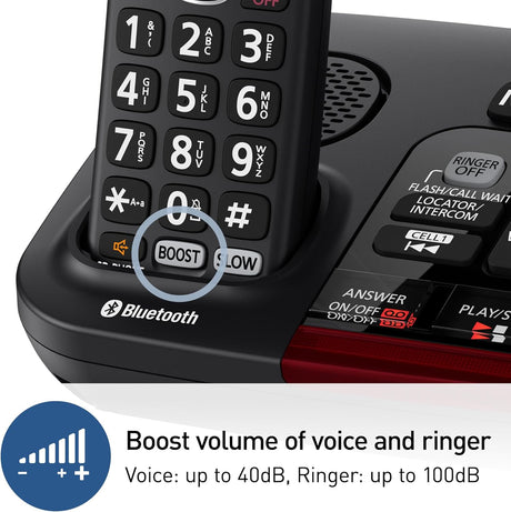 Panasonic Amplified Cordless Phone, 40dB Boost, 100dB Ringer, Hearing Aid Compatible, Link2Cell, 1 Handset, Black - Certified Refurbished