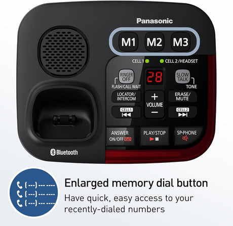 Panasonic Amplified Cordless Phone, 40dB Boost, 100dB Ringer, Hearing Aid Compatible, Link2Cell, 1 Handset, Black - Certified Refurbished