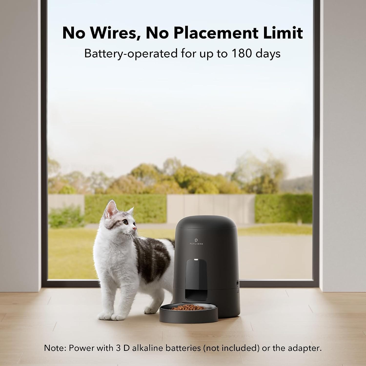 Petlibro Air Automatic Pet Feeder, 2L, Battery-Operated, 180-Day Battery Life, Black - Certified Refurbished