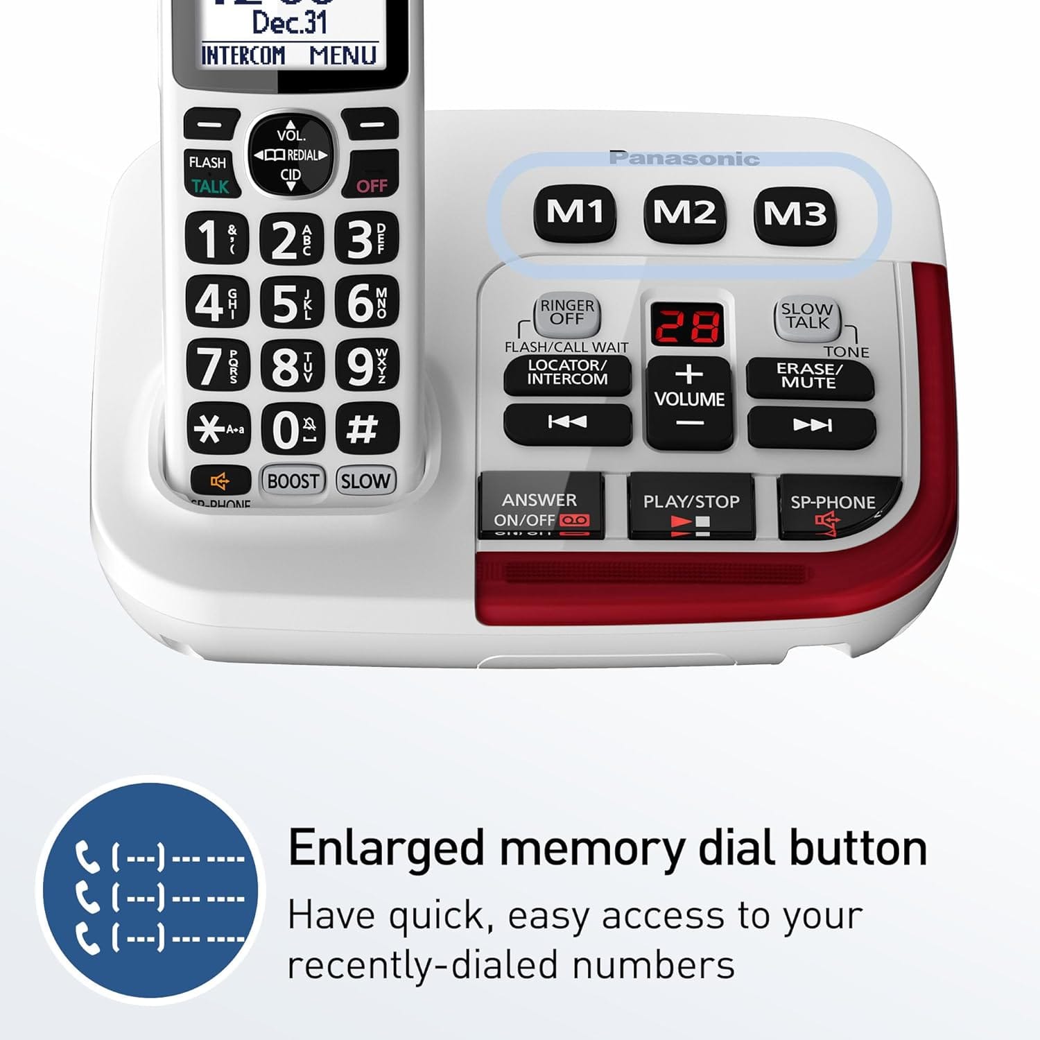 Panasonic Amplified Cordless Phone, 40dB Boost, 100dB Ringer, Hearing Aid Compatible, 1 Handset, White - Certified Refurbished