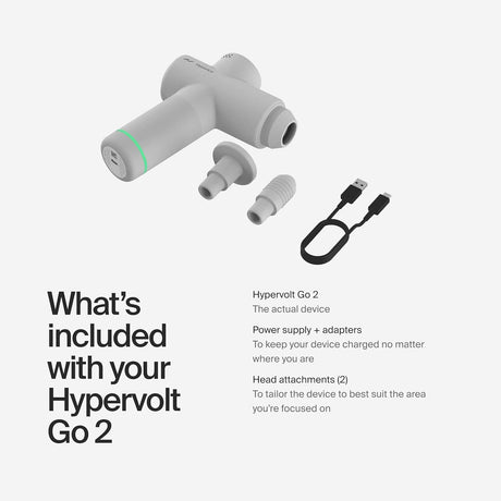 Hypervolt Go 2 Massage Gun, Quiet Glide Tech, 3 Speeds, 2 Heads, Relieves Sore Muscles and Stiffness, FSA and HSA Eligible, Arctic Grey