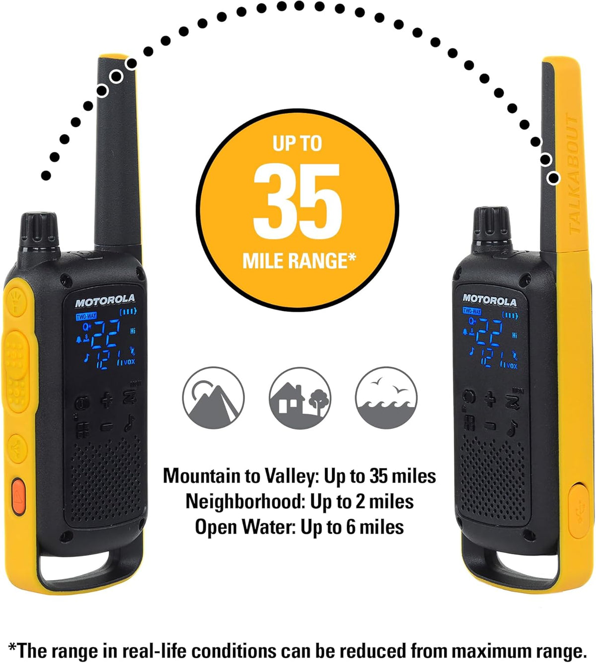 Motorola Solutions Rechargeable Two-Way Radios, Dual Pack, Black/Yellow