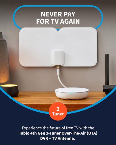Tablo 4th Gen 2-Tuner Over-The-Air (OTA) DVR with 35-Mile Indoor TV Antenna - Certified Refurbished