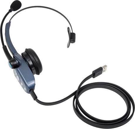 BlueParrott B250-XTS Mono Bluetooth Wireless Headphones 91% Noise Canceling Over Head Trucker Headset with Mic, Blue - Certified Refurbished