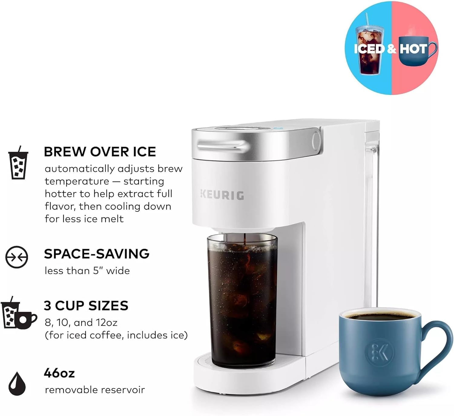 Keurig K-Iced Plus Single Serve Coffee Maker, White - Certified Refurbished