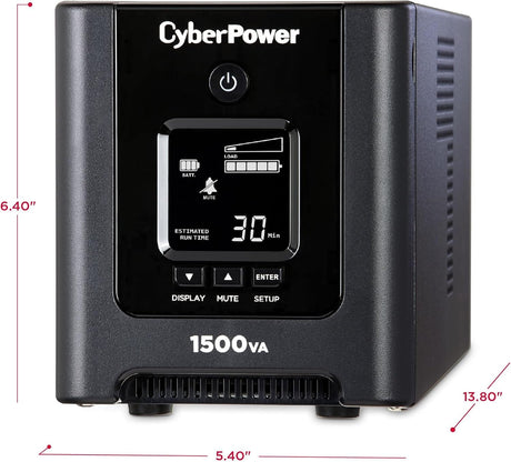 CyberPower PFC Sinewave UPS System, 1500VA/1050W, 8 Outlets, AVR, Mini-Tower - Certified Refurbished