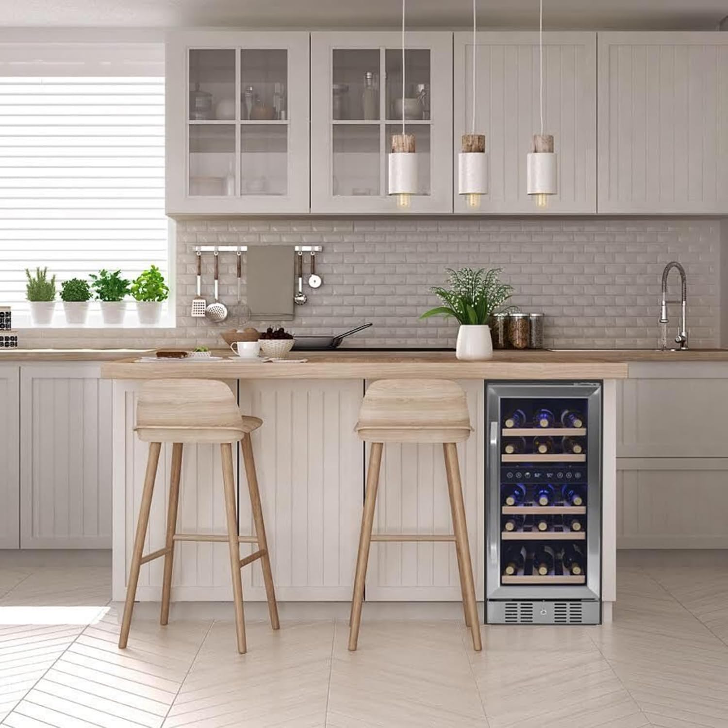 Newair 15" Dual Zone Wine Fridge with Beech Wood Shelves, 29 Bottles, Stainless Steel - Certified Refurbished