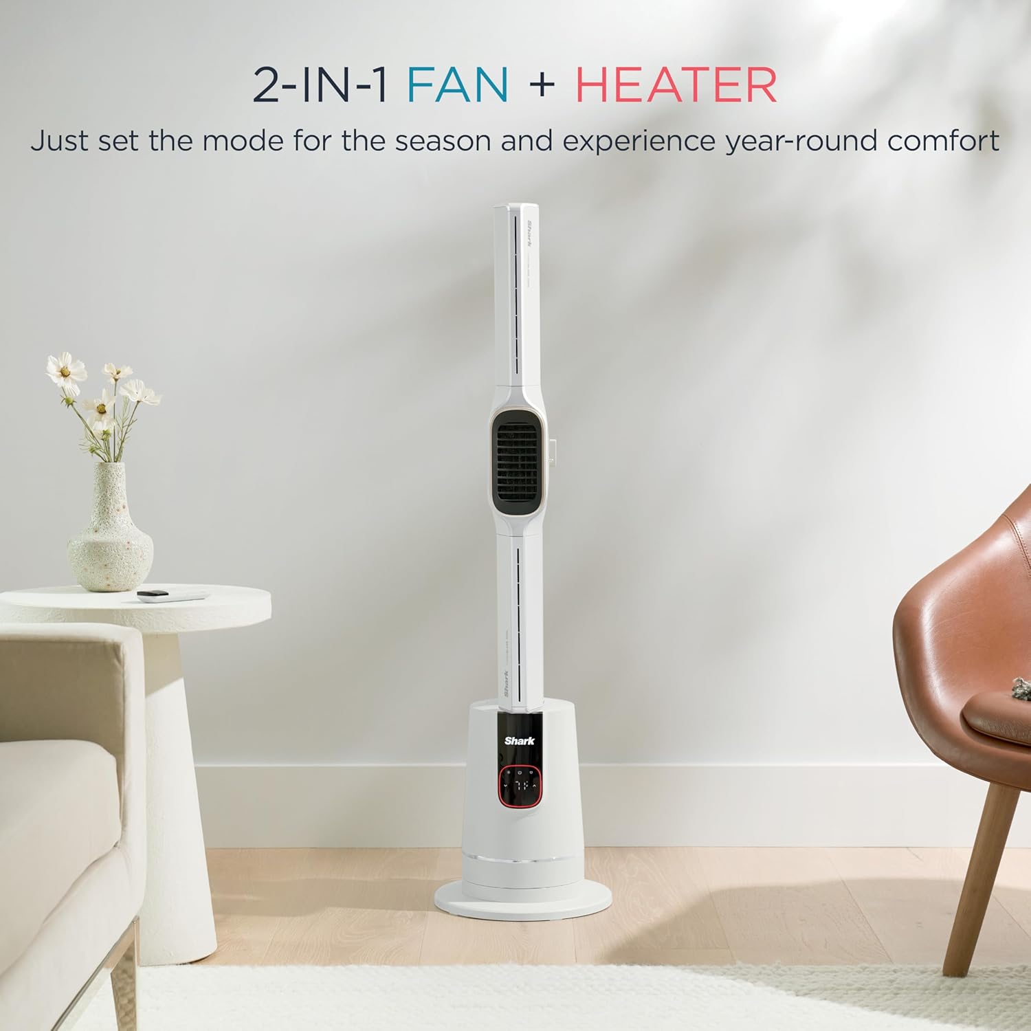 Shark TurboBlade Cool + Heat 2-in-1 Bladeless Tower Fan & Space Heater Year-Round Indoor Use, White - Certified Refurbished