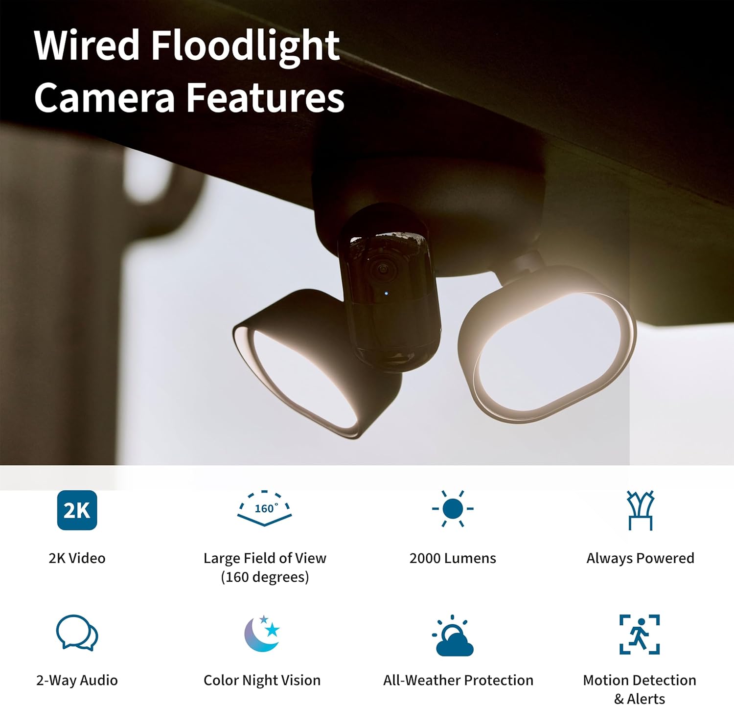 Arlo Wired Floodlight Security Camera, Black - Certified Refurbished