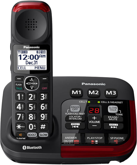 Panasonic Amplified Cordless Phone, 40dB Boost, 100dB Ringer, Hearing Aid Compatible, Link2Cell, 1 Handset, Black - Certified Refurbished