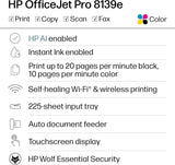 HP OfficeJet Pro 8139e Wireless All-in-One Color Inkjet Printer, Print, Scan, Copy, Fax, Duplex, ADF - Certified Refurbished